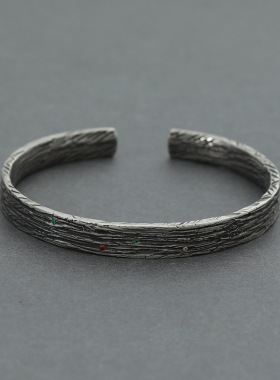 原创设计宽手镯999银情侣国风男