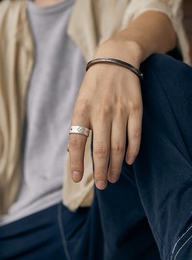 开口戒指纯银男食指环戒