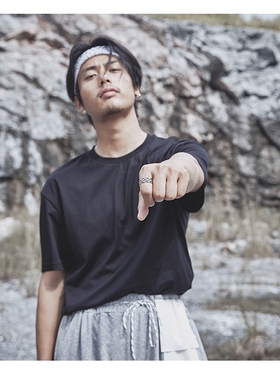 s925纯银麻花编织戒指男士霸气手工原创复古做旧单身开口食指环