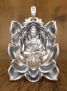 99纯银 如意南海观音吊坠 净瓶菩萨本命佛项链男女 泰银饰品复古
