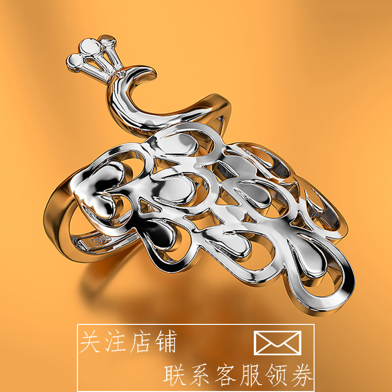 纯银孔雀99凤凰女士开口花戒尾戒 大师高端原创开光银饰品戒指/指环