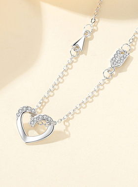 S925纯银一见倾心爱心镶钻纯银项链女锁骨链简约气质吊坠纯银饰品