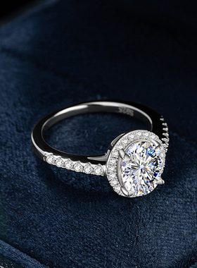 纯银925莫桑石戒指女轻奢高级感莫桑钻戒环满钻经典ins鸽子蛋婚戒