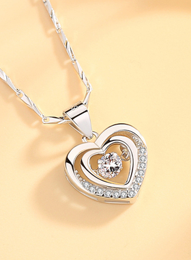 999纯银项链女ins冷淡风爱i锁骨链跳动的心网红情人节生日礼物