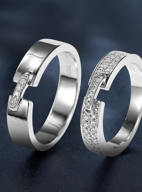 S925纯银莫桑石情侣戒指缘系一生结婚对戒简约时尚求婚指环银饰品