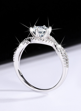 S925纯银戒指女莫桑石扭臂光环钻戒一克拉求婚订婚戒指送女朋友