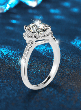 925银饰戒指高级小众纯银7MM心形莫桑钻戒指莫桑女款求婚结婚戒指