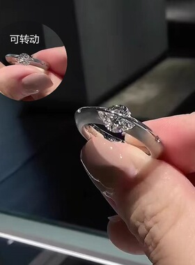 S925纯银莫桑石女小众设计闪耀宇宙恒星球环绕旋转戒指白金高级感