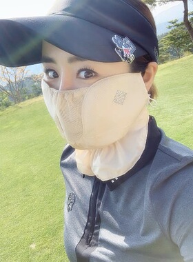 高尔夫防晒面罩韩国夏防晒golf冰丝口白色脸罩面纱女士服装紫外线