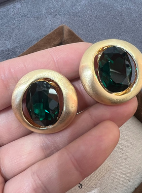 中古vintage百搭通勤复古欧美镶钻简约18韩式拉丝耳钉耳饰女