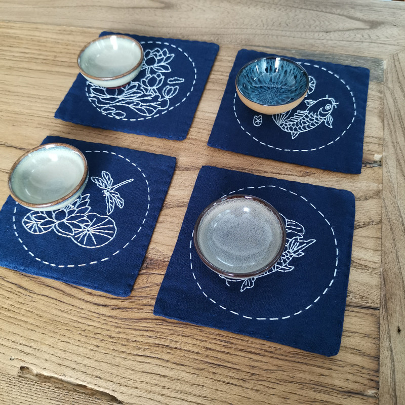 刺绣diy手工自绣初学材料包制作 茶席垫布艺棉麻隔热杯垫方形壶垫,淘宝优惠券,粉丝福利购,淘宝优惠卷