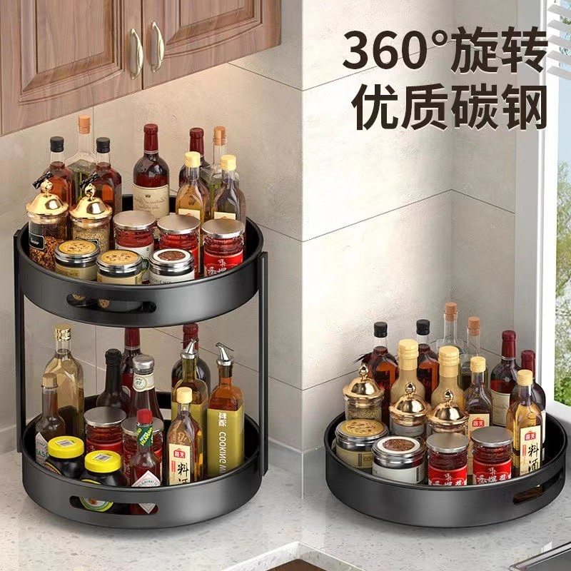 厨房旋转调料架台面转角多层专用放调味品油盐酱醋调料瓶罐碗架 - 图0