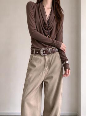 复古棕色宽腰带女款设计感小众配牛仔裤裙子皮带2026新款咖色配饰