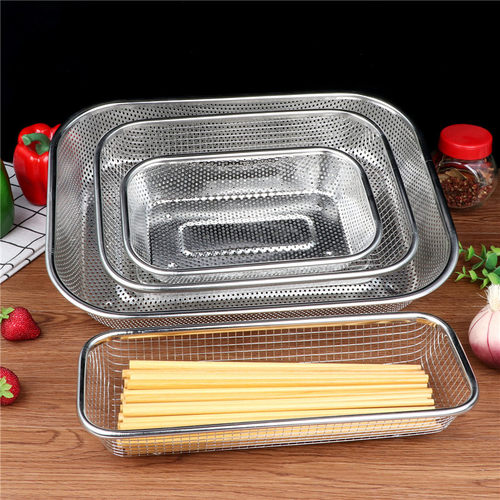 304不锈钢方篮网筐洗菜控水网篮过滤漏盘餐具沥水篮冲孔筐水果篮 - 图1