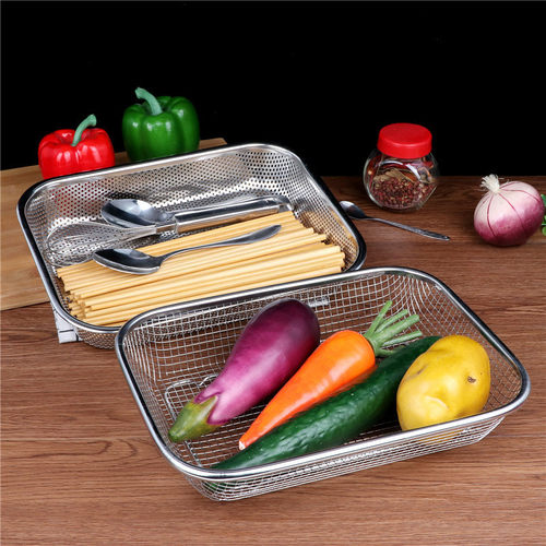 304不锈钢方篮网筐洗菜控水网篮过滤漏盘餐具沥水篮冲孔筐水果篮 - 图2