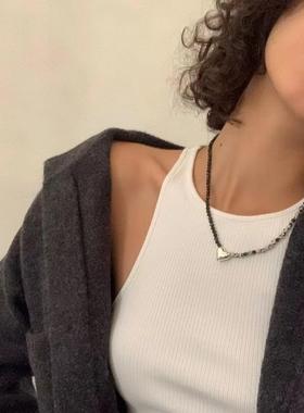 waki同款不对称设计斑点石串珠项链复古潮流爱心吊坠毛衣链锁骨链