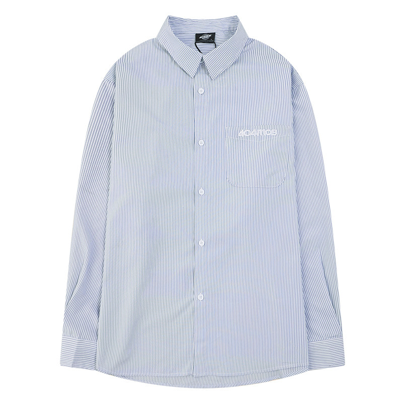 [赵圆媛同款]404MOB复古刺绣条纹长袖衬衫男女ins休闲衬衣外套潮,淘宝优惠券,粉丝福利购,淘宝优惠卷