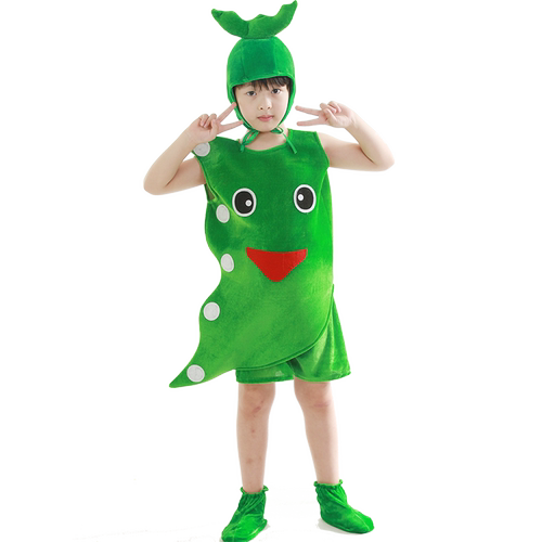 豆荚里的五粒豆儿童豌豆角蔬菜演出服幼儿园蚕豆四季豆角表演服装 - 图0