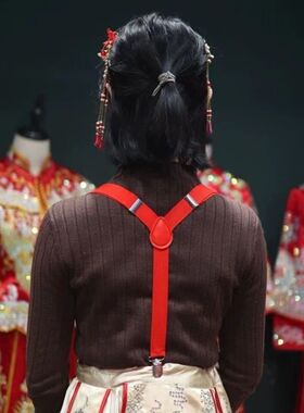 女士汉服齐胸裙防滑背带夹婚服马面裙松紧可调节裙子吊裤带大红色