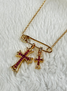 欧阳娜娜同款带钻双十字架项链