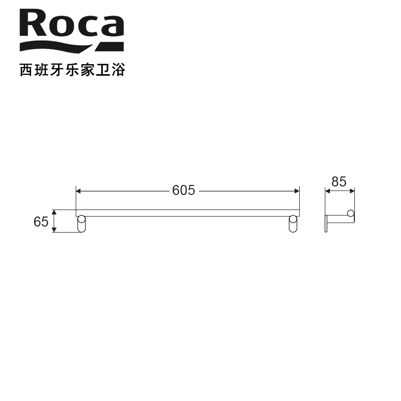 ROCA乐家卫浴 摩爱挂墙式单杆毛巾杆816360001挂衣杆浴巾杆60cm杆 - 图0