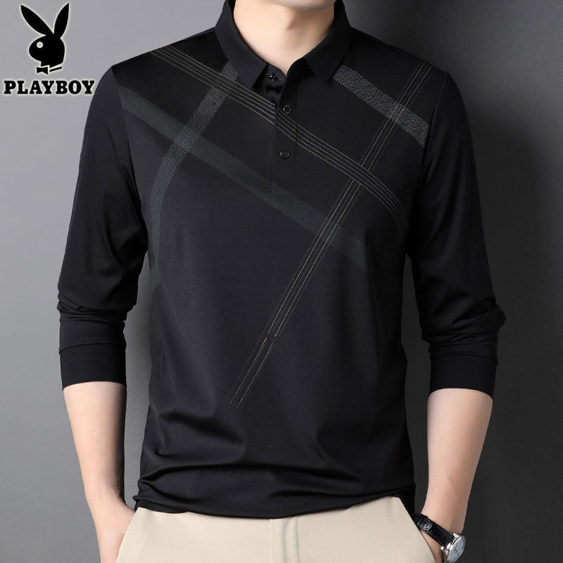 花花公子中年男士长袖春秋季打底衫 playboy辉腾T恤