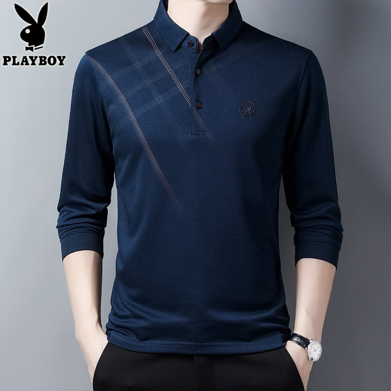花花公子长袖男中年商务休闲打底衫 playboy辉腾T恤