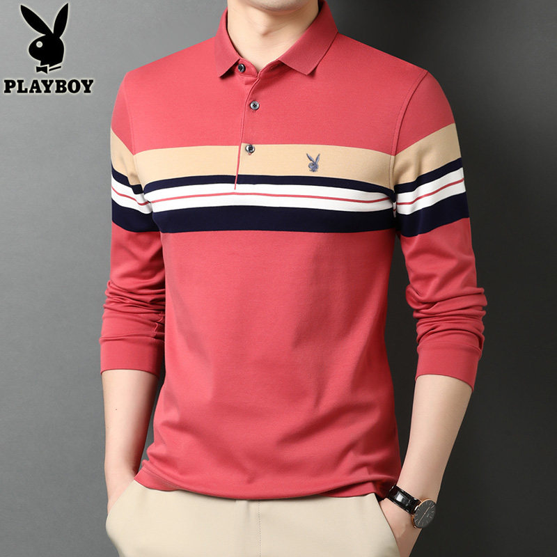 花花公子翻领长袖男2021秋季polo衫 playboy辉腾T恤
