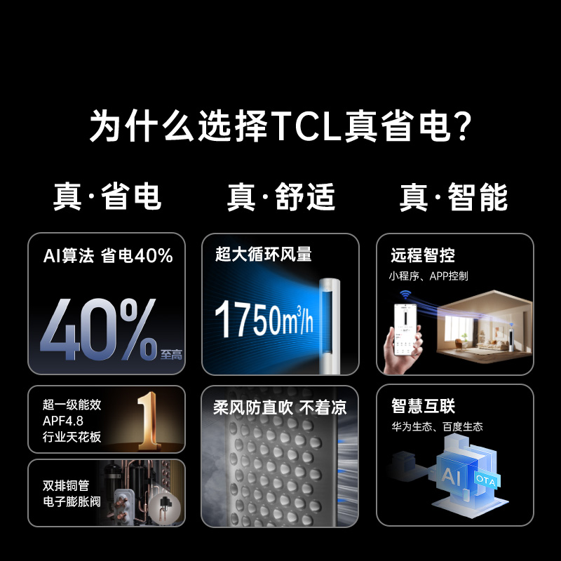 TCL大3匹小蓝翼真省电Pro柜机超一级能效省电40%家用变频智能空调