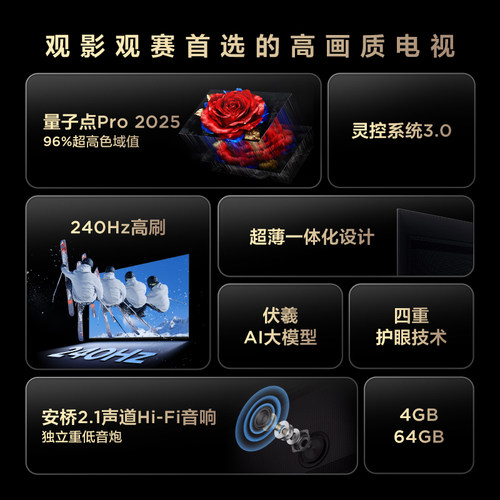 TCL电视 55T5L-JN 55英寸 240Hz高刷 QLED量子点 灵控系统 超薄 - 图0