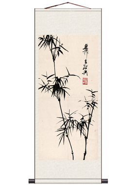 竹报平安招桃花小鸟富贵丝绸画