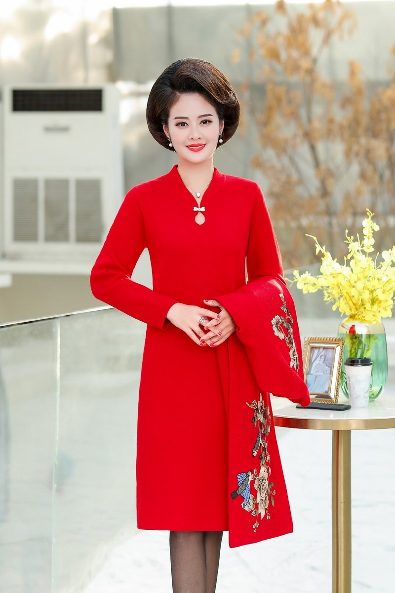 结婚礼妈妈秋冬肥胖婆婆婚宴连衣裙 暖妞中老年女装