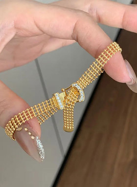 铜合金手链 名媛千金风马蹄抠表带手链点钻独特设计可任意调节