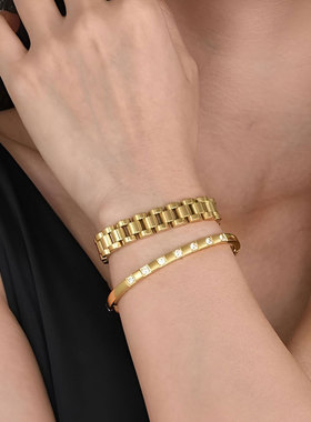 欧美风钛钢手镯高级感镶10钻