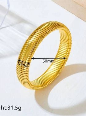 欧美热卖弹力手环宽碗鹅喉不锈钢18K镀金手镯饰品8-10-12-16-20MM