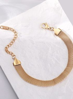 编织链女ins风小众设计18K金时尚简约学生钛钢项链高级感手链套装