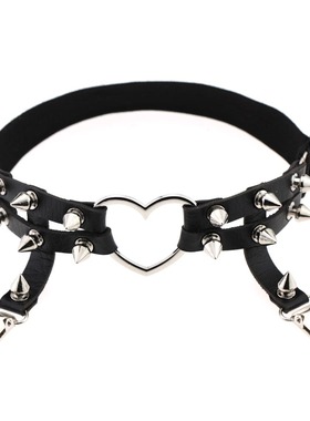 欧美朋克皮质大腿绑带夹吊带袜