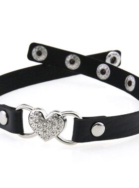 choker爱心点钻皮质项链女高级感项圈项饰简约气质水钻心形锁骨链