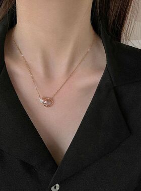 钛钢项链女韩版罗马数字双环吊坠ins潮镶钻锁骨链个性设计感颈链