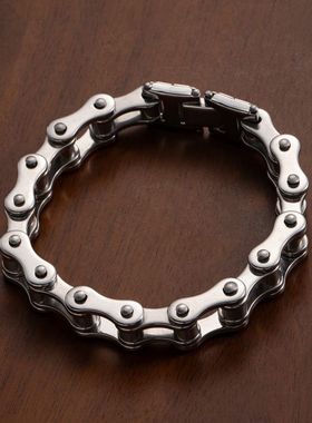 欧美潮流不锈钢手链机车链自信车钛钢个性手链男士手镯