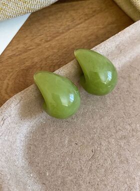 森系绿色树脂花朵耳钉小清新小众百搭时尚耳环轻奢高级感耳饰批发