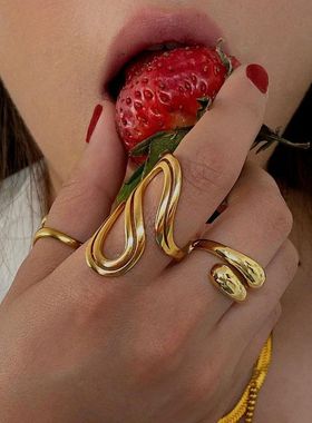 欧美不锈钢金色夸张戒指高级感ins指环跨境饰品钛钢rings手饰