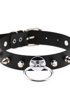 朋克尖钉铆钉皮项圈原宿风心形锁