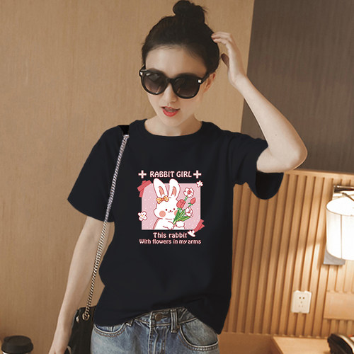 卡通纯棉t恤女夏短袖女2025年夏季韩版宽松白色半袖ins女潮上衣服 - 图3