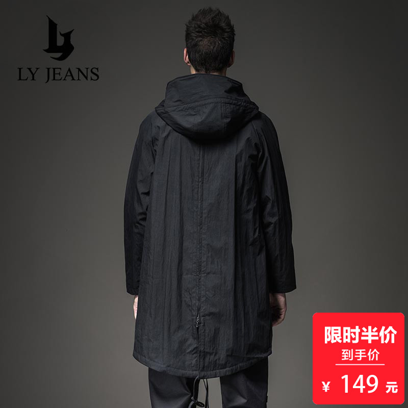 新款过膝宽松大码外套大衣 2018 连帽春秋季 中长款风衣男 JEANS LY 新款过膝宽松大码外套大衣 2018 连帽春秋季 中长款风衣男 JEANS LY
