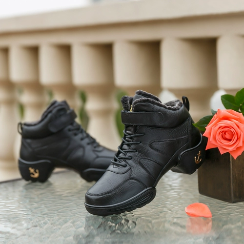 Демисезонные флисовые танцующие туфли, из натуральной кожи, мягкая подошва