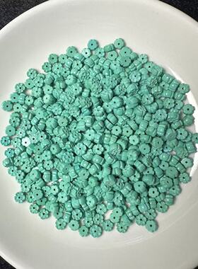 迷你蓝松石绿松石小花雕刻隔珠