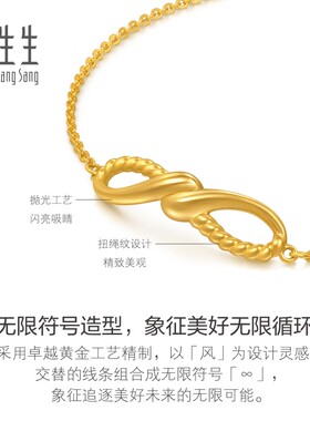 周生生黄金珠宝MINTYGREEN追风系列风之永恒足金手镯95559B