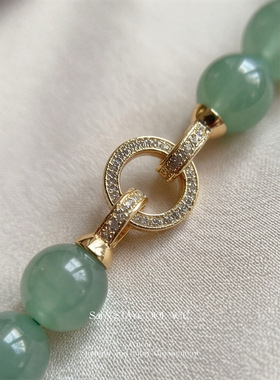 10mm绿东陵玉串珠项链女士锁骨链新中式国风复古毛衣链中古