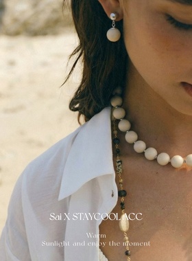 白化石串珠项链女士圆珠锁骨链颈链北欧风简约百搭毛衣链